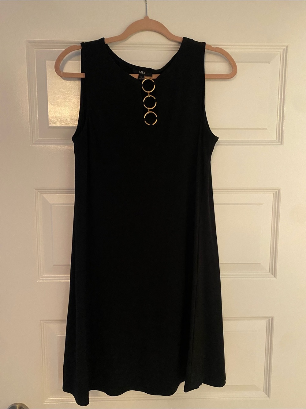 MSK Black Sleeveless Shift Dress with Gold Ring Detail